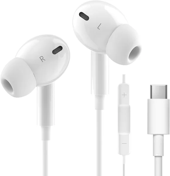 Type C Earphones, Wired (Compatible with iPhone 15, 16), USB-C Earphones, Wired Type-C Jack, HIFI Sound Quality, Volume Adjustment, Heavy Bass, High Contact Sound