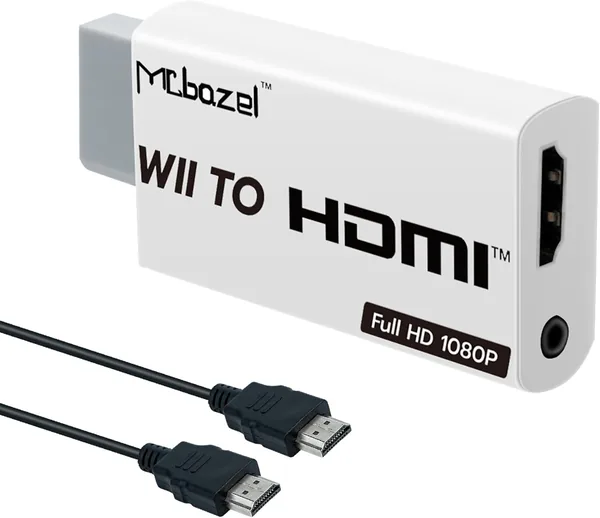 Adaptateur HDMI Mcbazil Wii - Convertisseur vidéo et audio 1080p avec câble de 1,5 m et jack audio stéréo 3,5 mm pour console