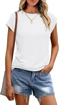 Cuptacc Damen-T-Shirt Sommer-Top Crew Neck Elegant Basisbluse Kurzarm Tanktop Business Outfit - Best Deal