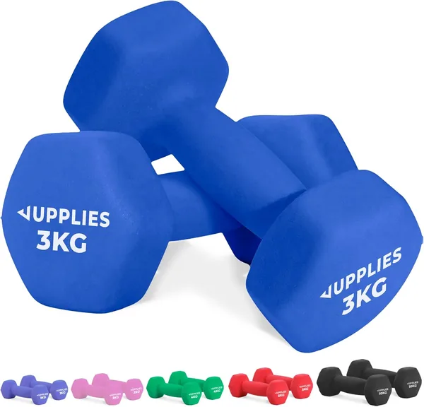 JUPPLIES Neoprene Dumbbells and Dumbbells Set 1kg/2kg/3kg/4kg/5kg/10kg (Pairs) - Compact Design, Anti-Rolling and Non-Slip - Home Training