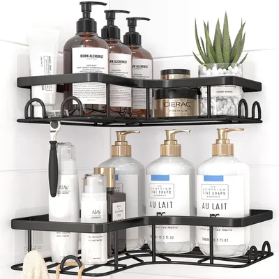 Étagère de douche Kitsure sans perçage - 2 unités, grand capacité, support de rangement avec 8 crochets, économie d'espace