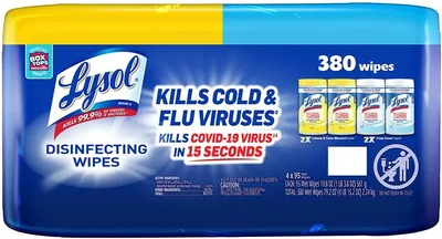 Toallitas Desinfectantes Lysol, 4 paquetes de 95 piezas cada uno - Mejor Precio