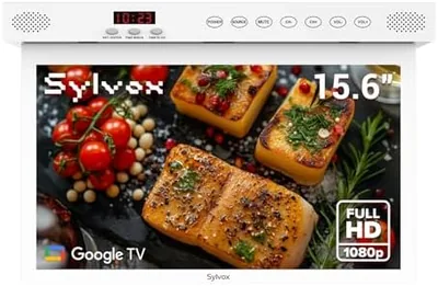 SYLVOX 15.6 inch Smart Under Cabinet TV, 1080P Kitchen Television 360°Rotation & 90°Folding, Built-i