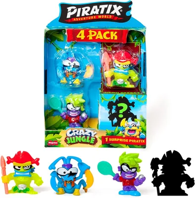 Piratix Adventure World Seria Crazy Jungle, 4-pack - zestaw z figurkami: neonowa i niespodzianka