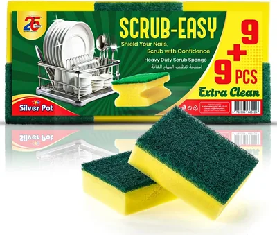 Silver Pot Kitchen Sponge & Scourer - Pack of 18 (18Pcs), 9cm Dual-Purpose Cleaning Sponge For Pots, Pans