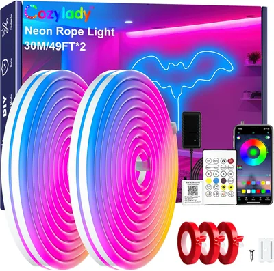 Cozylady 30M/100ft RGB Neon LED Rope Lights, IP67 Waterproof, Bluetooth APP & Remote Control, Music 