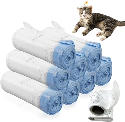 Sporgo 160 stuks afvalzakken met draaghandvat: 8 rollen katten toiletzakken, zelfreinigende kattenbak met touwtjes