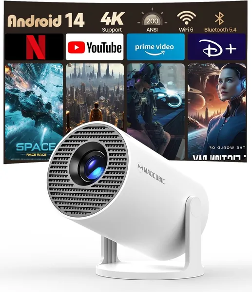 Mini Proyector 4k 1080P Full HD Soporte 200ANSI 8000L, Videoproyector WiFi 5G BT 5.4, Cine Projector 180 Se Puede Girar para TV Stick