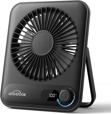 WHATOOK Mini Fan USB-C: Ultra Stille 1-100 Snelheidsinstellingen, 2000mAh Batterij, LED Display, 3-10 uur Draagtijd, Best Deal