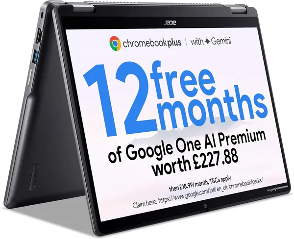 Acer Chromebook Plus Spin 514 CP514-4HN Convertible Laptop - Intel Core i3-1315U, 8GB, 128GB UFS, Integrated Graphics, 14" WUXGA Touchscreen, Chrome OS
