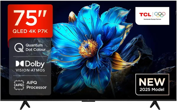 TCL 75P7K 75" QLED 4K Ultra HD HDR Google TV (AiPQ Processor, Multi HDR Format, Dolby Atmos, Dolby Vision, HDR10+, 120Hz Game Accelerator, Motion Clarity 2025 New Model)