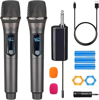 POKYGO Micrófono de Karaoke Inalámbrico,Micrófono para Cantar 1 a 2,Sistema de Micrófonos Dinámicos de Mano con Receptor Reca Best Deal