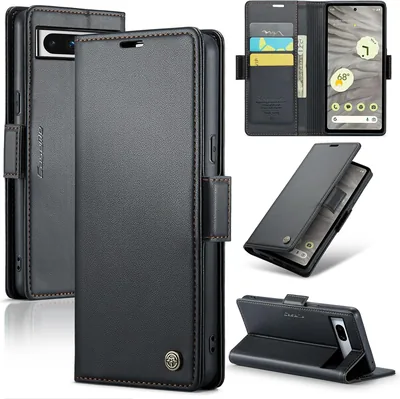Rerzoiro Telefonhulla för Google Pixel 7A, Premium PU Leder Med RFID-Blockering, Stand och Magnetisk Deklippare