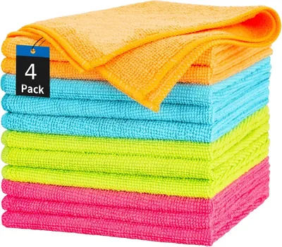 MOMENT 4 Pack Microfiber Cleaning Cloths - Reusable & Washable Kitchen Rags