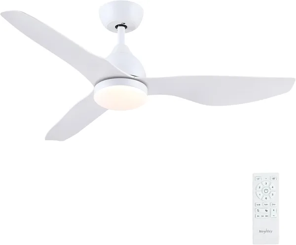 Newday 116 cm Ventilateur de Plafond Blanc avec Lumière et Télécommande Silencieuse, Bulbe Dimmable, 3 Palettes Réversibles, Mode Sommeil, Mémoire - Meilleur Prix