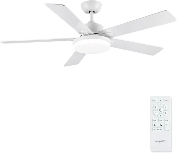 Ventilateur de plafond Newday 132 cm avec lumière blanche, ventilateur silencieux et réglable avec télécommande pour chambre à coucher
