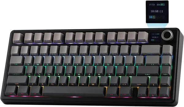 EPOMAKER X AULA F75 MAX Tri-Mode Wireless Gaming Keyboard, TFT Screen, Knob, Hot Swappable, 2.4GHz/Type-C/BT5.0, Gasket Creamy, for PC/Mac/Office/Gaming (Black Gradient)