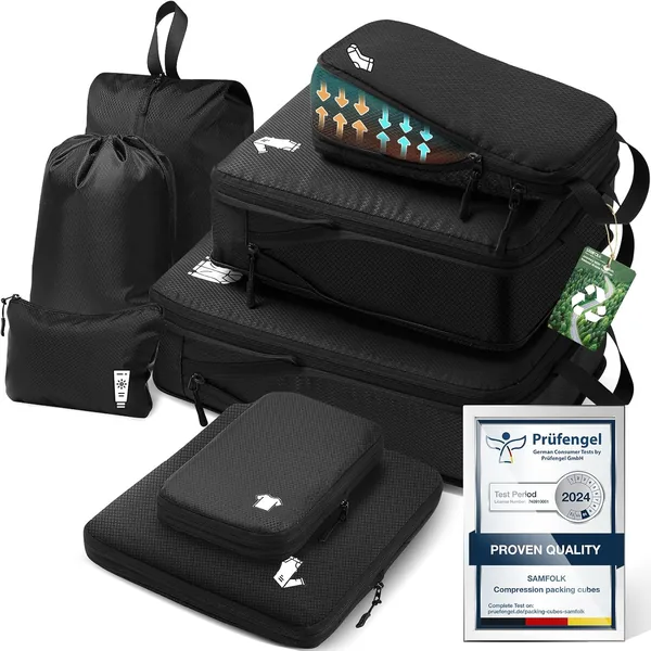 Compression Packing Cubes for Suitcases, Ultralight Packing Cubes for Backpack Waterproof Luggage Packing Organizers Expandable Packing Cubes