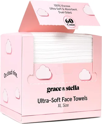 grace & stella Disposable Face Cloths - Ultra-Soft & Absorbent Face Towels - XL Makeup Wipes for Cle