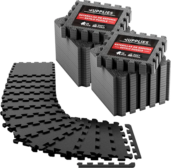 JUPPLIES Floor Gym Set 36 Pieces 30 x 30 x 1 cm Rubber Puzzle Fitness Mat