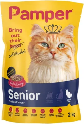 Pamper Chicken Flavour Senior Dry Cat Food 2 kg - 36% Off