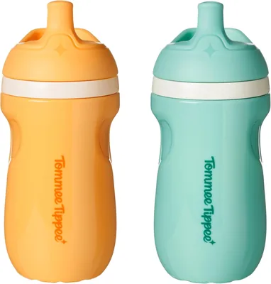 Tommee Tippee Vaso Entrenador Sporty, 1-3 Años, Antiderrames, Térmico | Paquete de 2, 266ml/9oz, Válvula de Dos Piezas Evita - Save 15%