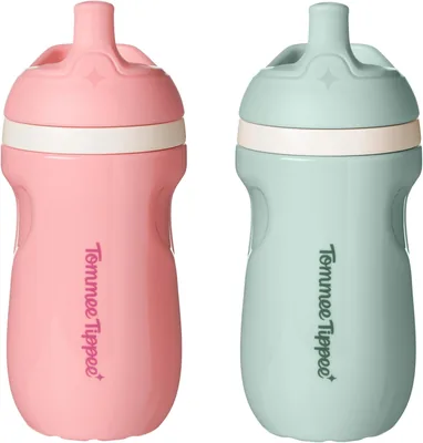Tommee Tippee Vaso Entrenador Sporty, 1-3 Años, Antiderrames, Térmico | Paquete de 2, 266ml/9oz, Válvula de Dos Piezas Evita