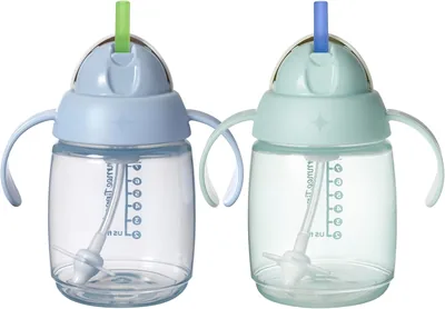 Tommee Tippee Vaso con Popote Peso para Bebés, 237ml | Paquete de 2, Silicona, Asas Fáciles