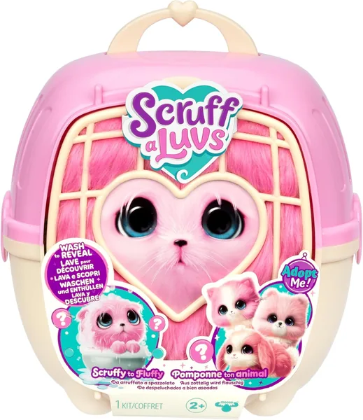 Scruffaluvs Pequeños Mascotas Vivas Scruff Mascota Rosa - Sorpresa Peluche, 19 cm - Descubre 1 de 3 Mascotas Rescatadas: Perrito o Conejo
