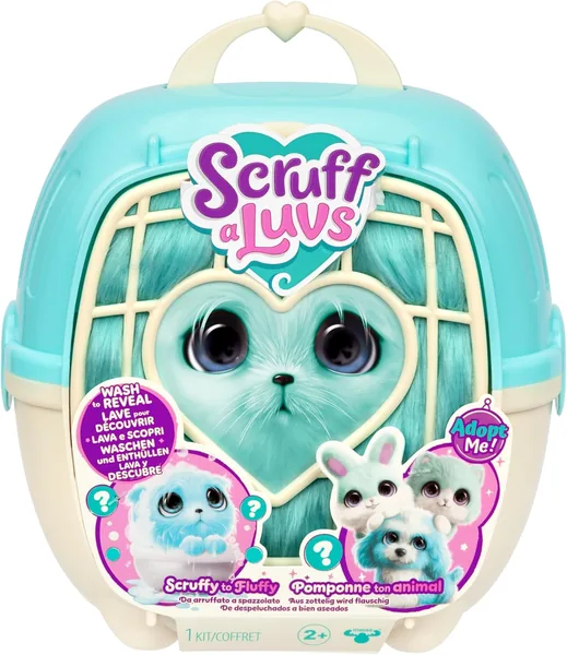 ScruffaLuvs Scruff Pet Azul - Sorpresa Peluche, 19 cm - Descubre 1 de 3 Mascotas Rescatadas: Cachorro, Conejo o Gatito