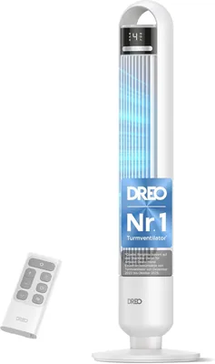 DREO Stille Turmventilator mit Kühlung, Fernbedienung für Schlafzimmer, Turmventilator mit 4 Geschwindigkeiten, 3 Modi, 9,8 m Windreichweite, 8H Timereinstellung