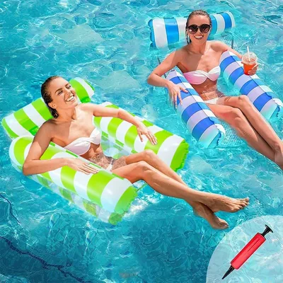 2 Juegos de Hamaca Inflable con 3 Válvulas, Flotador Plegable para Piscina con Bomba de Aire - Ahorra un 34%