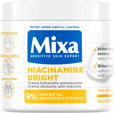 Crema idratante anti-macchia Mixa, pelle idratata per 48h, pelle luminosa e uniforme con Niacinamide al 9%, Sconto del 31%