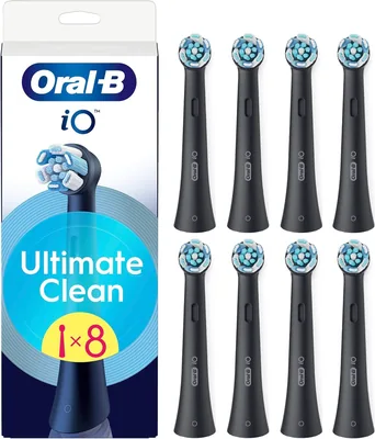 Oral-B iO Ultimate Clean Tända, Svart, 8 stk, Original Runda Tända med CrissCross Borster för Avancerad Reinigung