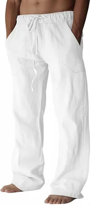 Puimentiua Herren Leinenhose, lange leichte Sommerhose, Baumwollhosen mit Zugband