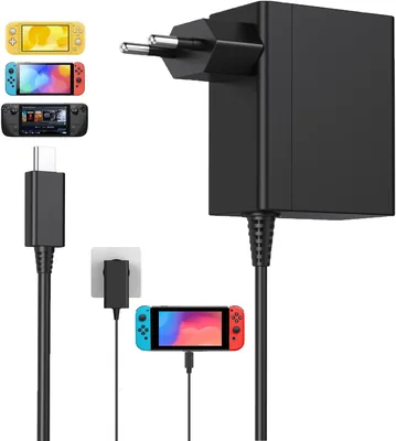 Chargeur pour Nintendo Switch, Adaptateur secteur 45W pour console/Switch Lite/OLED/Deck/Dock/Pro Con - Meilleur Prix