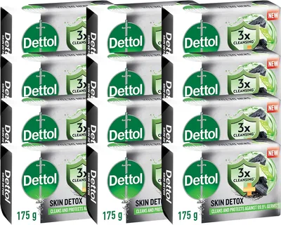 Dettol 12x Soap 175g, Hand & Body Detox