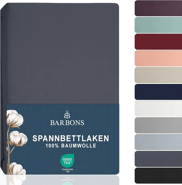 BARBONS Fitted Sheet, 160 x 200 cm, 100% Cotton, Oeko-Tex Certified