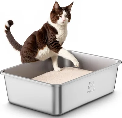 Panière à litière en acier inoxydable XXL pour chats et lapins - Anti-adhésive et anti-odeur, parfaite pour les Maine Coon