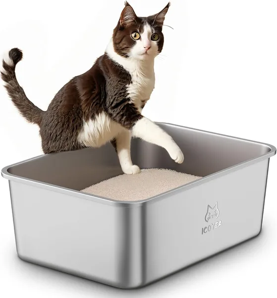 Panière à litière en acier inoxydable pour chats et lapins XXL, anti-adhésive et anti-odeur - Maine Coon - Meilleure offre