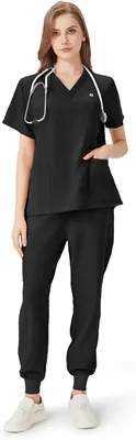 JELRISOFIT Pijama Quirúrgica Antifluidos para Mujer, Uniformes de Enfermeras con Cuello en V y Múltiples Bolsillos