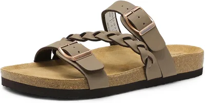 DREAM PAIRS Sandalias de mujer con corcho suave - Sandalias ortopédicas planas con soporte de arco y hebilla ajustable