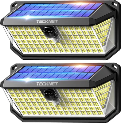 TECKNET Solar Exterior Iluminación, 4200lm 416 LED Luces Exteriores LED Solares con Detección de Movimiento de 300° 3 Modos IP66 Resistente al Agua