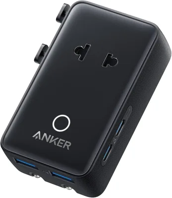 Anker Nano Reishulpmiddel, 5-poorts USB-adapter met 1 AC, 2 USB-A en 2 USB-C-poorten, Slimme temperatuurbewaking, Com