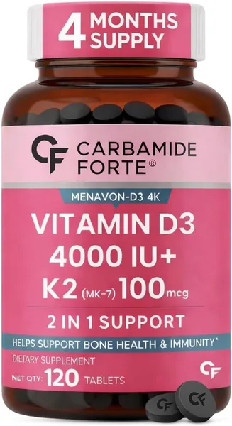 Carbamide Forte Vitamin D3 4000IU + K2 100 g (MK7) | 1 Tablet-A-Day | 4 Month Supply