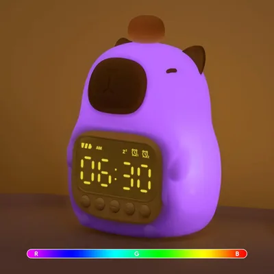 Réveil Capybara avec Lumière de Nuit pour Enfants, Lampe Silicone Rechargeable, Animal Mignon Bureau Lumière, Idéal Compagnon