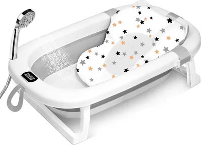 SKY-TOUCH Baby Foldable Bath Tub with Soft Cushion & Thermometer - 21% Off
