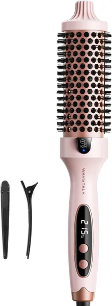 Wavytalk Blowout Boost Ionic Thermal Brush, Makes Hair Smooth and Shiny, Curling Brush, 5 Temperature Levels, Gentle on Hair, 38 mm Barrel, Dual Voltage, Plug, Sakura Pink