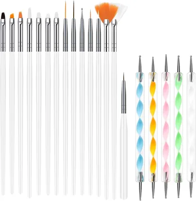 Set de pinceaux et outils URAQT pour l'art des ongles - 15 pinceaux + 5 pointes, kit pour professionnels