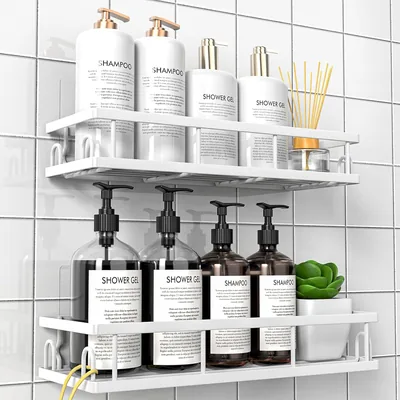 UUlioyer Duschregal Ohne Bohren, Badezimmer Zubehör mit Seifenhalter, Duschorganizer für Shampoo und Duschgel (Weiß)